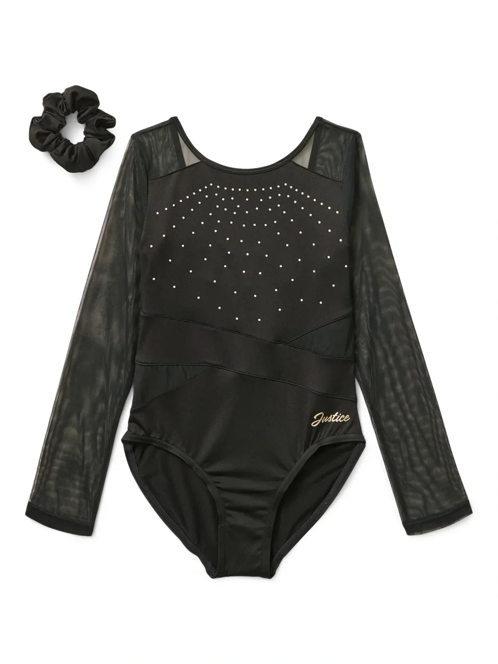 Justice Gymnastics And Dance Leotard With Mesh Panels & Rhinestone Accents